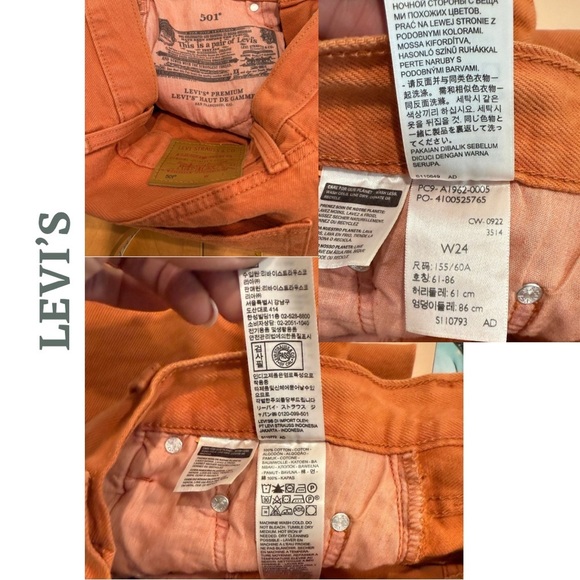 🛍️3/$40 Levi’s 501 High Rise Denim Shorts Orange Raw Hem Size 24 - Picture 5 of 5